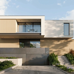 Фасадная облицовка рейками ДПК. Цвет Ivory Coast, текстура Turtle Shell, технология коэкструзии.